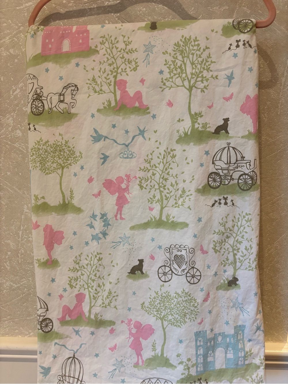 Pottery Barn Kids Pink & Green Fairy Tale Cotton flat. sheet